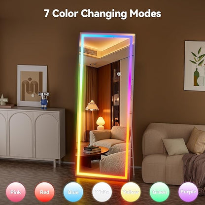 Hasipu 81"x33" LED RGB Bluetooth Home Gym Mirror Full Length with Lights, Wall Mount & Free Standing Full Body Mirror for Bedroom Workout Yoga, Detachable Stand, 7 Color & Brightness Adjustable