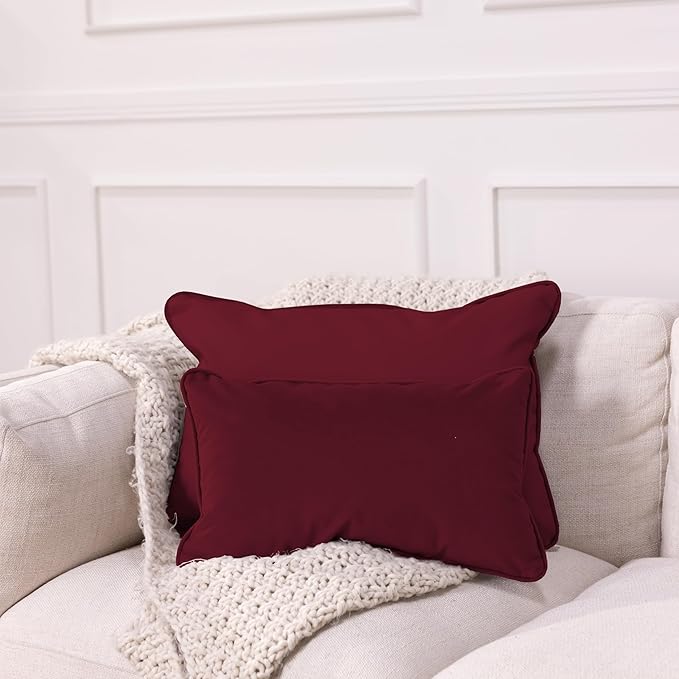 FDP 12" x 20" Velvet and Vinyl Rectangle Lumbar Pillow Set with Piping Decorative Throw Pillow for Home Décor in Living Room, Bedroom or Lounge (2-Pack) - Bordeaux, 15163-349