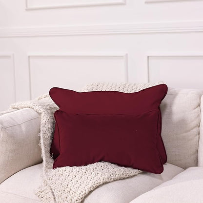 FDP 12" x 20" Velvet and Vinyl Rectangle Lumbar Pillow Set with Piping Decorative Throw Pillow for Home Décor in Living Room, Bedroom or Lounge (2-Pack) - Bordeaux, 15163-349