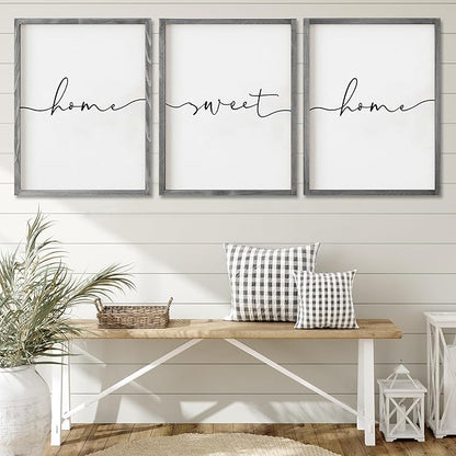 Heiple Set of 3 Framed Farmhouse Home Sweet Home Sign Above Bed Wall Decor for Bedroom Decor Wall Art Wood Signs