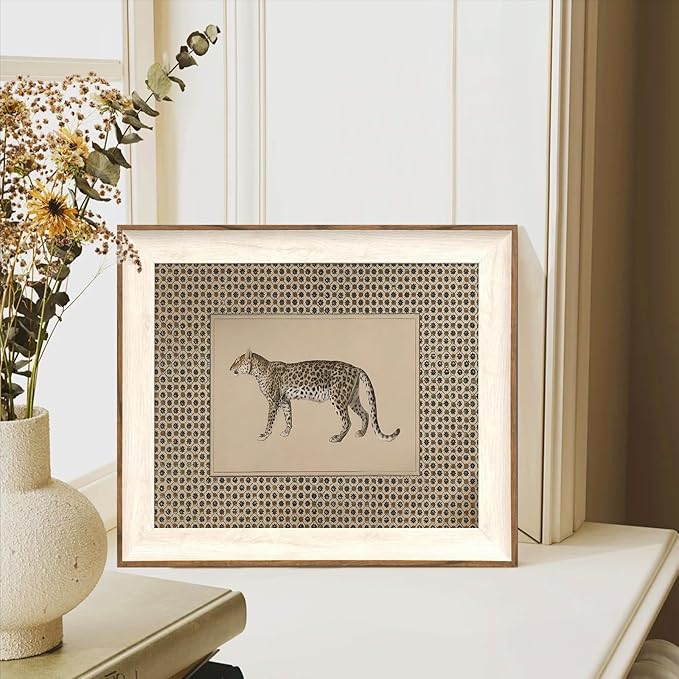 ASTRDECOR Vintage Leopard Framed Wall Art, Cheetah Safari Canvas Print, Wildlife Animal Artwork for Living Room, Bedroom, Neutral Farmhouse Decor 10"x12"
