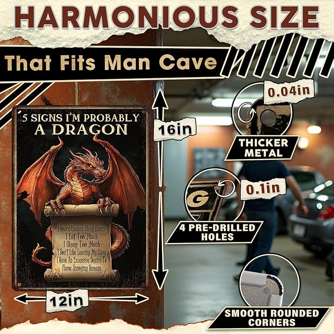 Dragon Decor Tin Sign Plaque 5 Signs I'm Probably A Dragon Rustic Metal Sign for Wall Art Retro Home Decor Medieval Castle Inspired 12x16Inch
