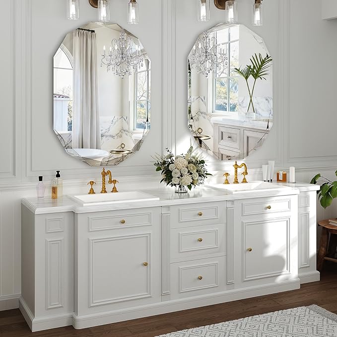 40x30 Inch Beveled Oval Bathroom Mirror, Frameless Copper-Free Silver Mirror, Modern Vanity Mirror, Decorative Wall Mirrors Over Sink for Restroom, Bedroom, Living Room, Bathroom, Entryway