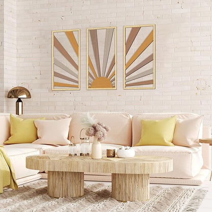 Suzile 3 Pcs Wall Sculptures Wooden Wall Decor Boho Geometric Line Hollow Wall Decor Mid Century Modern Decor Minimalist Geometric Art for Living Room Bathroom Bedroom Office Kitchen (Sunrise)