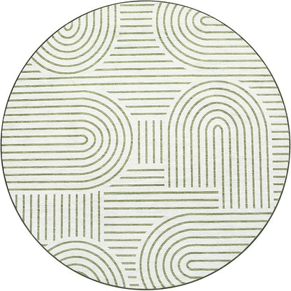 ROYHOME Washable Rug 4ft Area Rugs for Living Room, Abstract Rug for Bedroom, Soft Rainbow Non Slip Throw Rugs with Rubber Back, Low Pile Stain Resistant Boho Geometric Carpet for Dining Room,Green