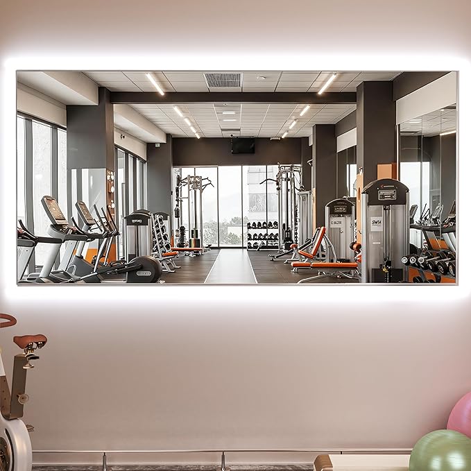 Hasipu 79''x 36'' Home Gym Mirror with Lights Dimmable Anti-Fog Large Full Length Wall Mounted Full Body Mirror for Yoga Dance Fitness Exercise Studio Bedroom Garage, Tempered Glass Workout Mirrors
