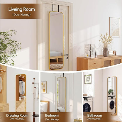 NARCISSUS 47x14 Mirror Door Hanging Full Length,Over Door or Wall Mounted Aluminum Alloy Frame Tempered Glass Rectangle Full Body Mirrors for Bedroom Dressing Living Room Bathroom 47 inch Gold