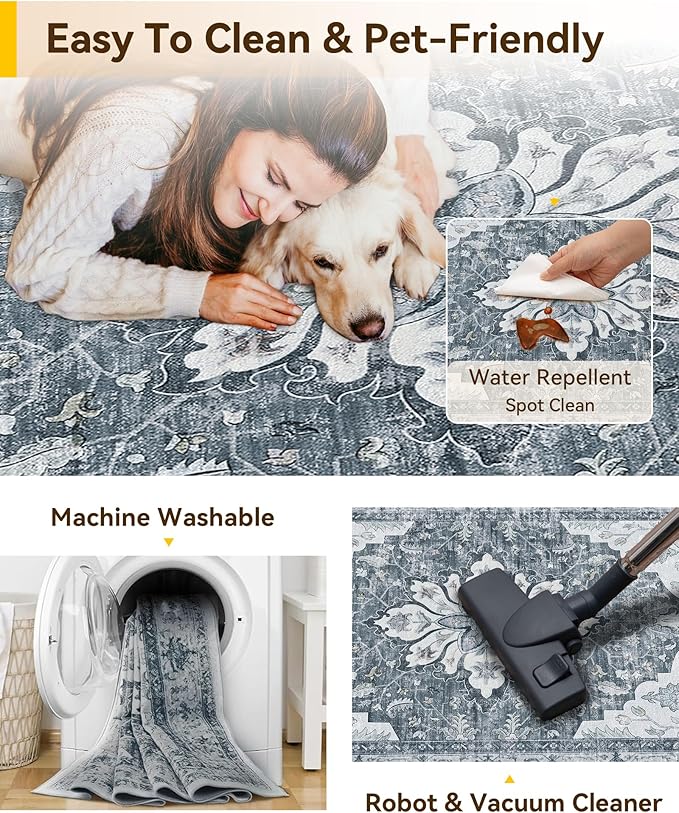 RELEANY Area Rugs 2'6"x8' Runner Rug Non Slip Washable for Kitchen Hallway Bedroom Beside Laundry Room Bathroom Rug, Floor Carpet, Light Gray Grey White