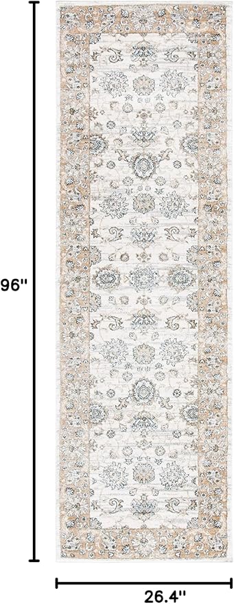 SAFAVIEH Isabella Collection Runner Rug - 2'2" x 8', Cream & Beige, Oriental Design, Non-Shedding & Easy Care, Ideal for High Traffic Areas in Living Room, Bedroom (ISA940B)