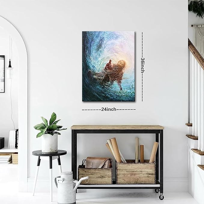 Jesus Christian Wall Art, Hand of God Canvas Paintings Posters Prints, Christ Religion Bible Jesus Salvation Wall Decor for Church Study Prayer Room Home Decoration 24x36 in Framed