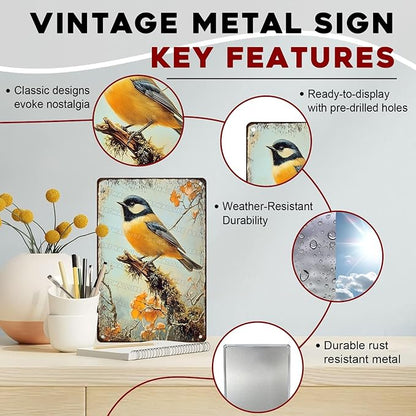 Metal Chickadee Bird Vintage Tin Sign for Home Living Room Kitchen Garden Bedroom Office Hotel Cafe And Pub Decoration 8x12inch