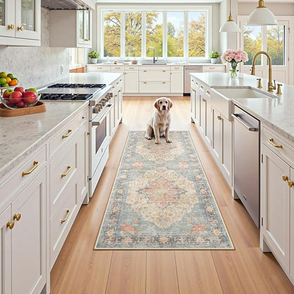RELEANY Area Rugs 2'x8' Runner Rug Non Slip Washable for Kitchen Hallway Bedroom Beside Laundry Room Bathroom Rug, Floor Carpet, Blue Orange Red