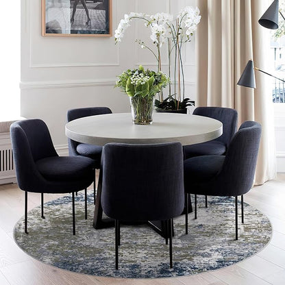 ROYHOME Modern Abstract 6x6 Round Area Rug Non Slip Non Shedding Rug Low Pile Stain Resistant for Bedroom Living Room Office Dining Room,Navy