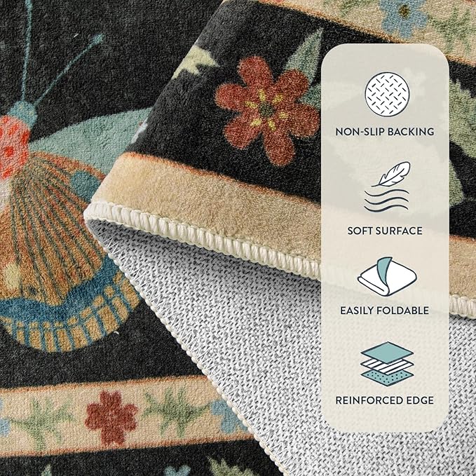 Lahome Insect Washable Rug, 2x3 Kitchen Rugs for Entryway Bathroom, Soft Door Mat Indoor Entrance Ultra-Thin, Small Non-Slip Throw Carpet for Bedroom Entry Vionnet, Black