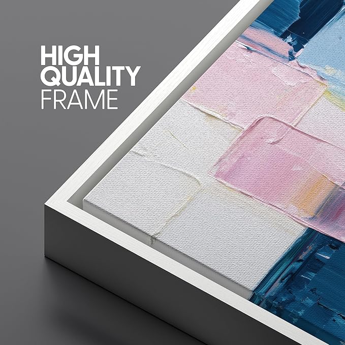SIGNLEADER Framed Canvas Print Wall Art Set Vibrant Colorful Block Abstract Bold Pink Blue Illustrations Minimal Decorative Bohemian Nordic for Living Room, Bedroom, Office - 16"x24"x3 WHITE