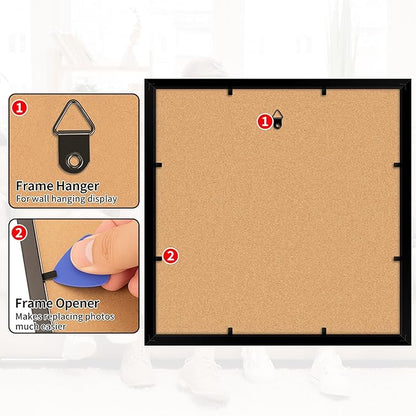 11x11 Picture Frame, 2 Pack Black Photo Frame with HD Plexiglass, Fits Pictures 8 x8 with Mat or 11 x11 Without Mat, Wall Hanging Photo Frames Poster Frames for Collage Wall Decor