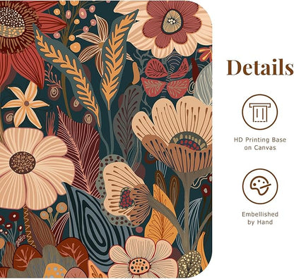 SAFERRYHOME Large Burnt Orange Floral Wall Art, 3 Pieces Boho Mid Century Modern Wildflower Framed Canvas Wall Decor, Vintage Botanical Neutral Plant Artwork Print for Living Room Bedroom Office, 24"x36"