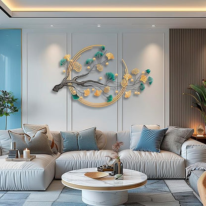 QXSXKJ 3D Metal Wall Art Decor for Living Room Large Modern Wall Sculptures Gold, 59'' Metal Wall-mounted Home Decoration, Creative Ginkgo Décor for Living Room Dining Room Bedroom (ginkgo leaf)