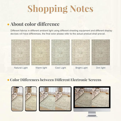 LIVEBOX Washable 2x6 Runner Rug for Bathroom, Non Slip Kitchen Mats for Floor Entryway, Boho Indoor Front Door Mat Low-Pile Runners for Hallways, Farmhouse Rugs for Bath Laundry, Tan