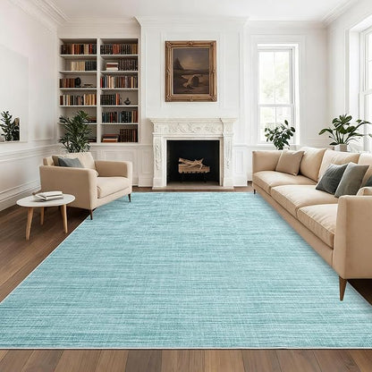 Modern Solid Color Area Rug 10x13 Large Living Room Area Rug Washable Abstract Bedroom Rugs Non Slip Boho Dining Room Throw Carpet Soft Stain Resistant Minimalist Rugs for Nursery Home Office, Blue
