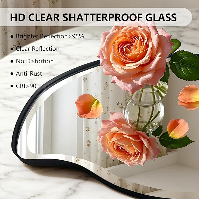 POZINO Irregular Beveled Mirror, 53"x24" Premium Bathroom Vanity Mirror with Metal Frame, Large Asymmetrical Organic Wall Mirrors for Living Room Bedroom Hallway Entryway, Horizontal/Vertical Hanging