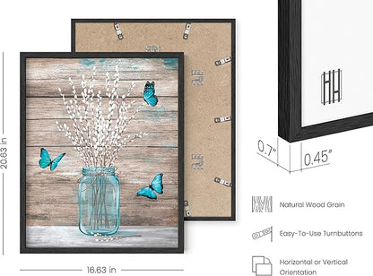 HAUS AND HUES Flower Wall Decor - Set of 4 Floral Wall Art, Framed Flower Painting, Floral Pictures for Kitchen, Bedroom, Living Room (Black Frame, 16x20)