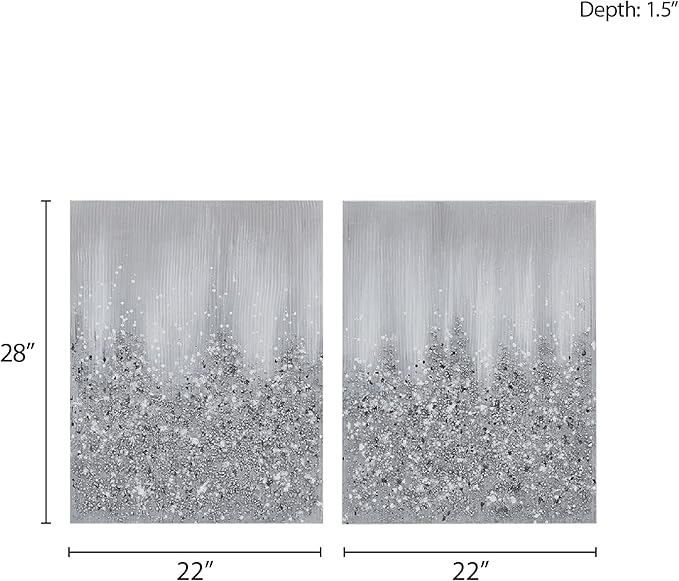 Madison Park Wall Art Living Room Decor-Embellished Hand Painted Metallic Canvas, Home Accent Glitter Abstract Bathroom Decoration Ready to Hang Bedroom Painting, 22" x 28", Silver, 2 Piece Set