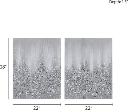 Madison Park Wall Art Living Room Decor-Embellished Hand Painted Metallic Canvas, Home Accent Glitter Abstract Bathroom Decoration Ready to Hang Bedroom Painting, 22" x 28", Silver, 2 Piece Set