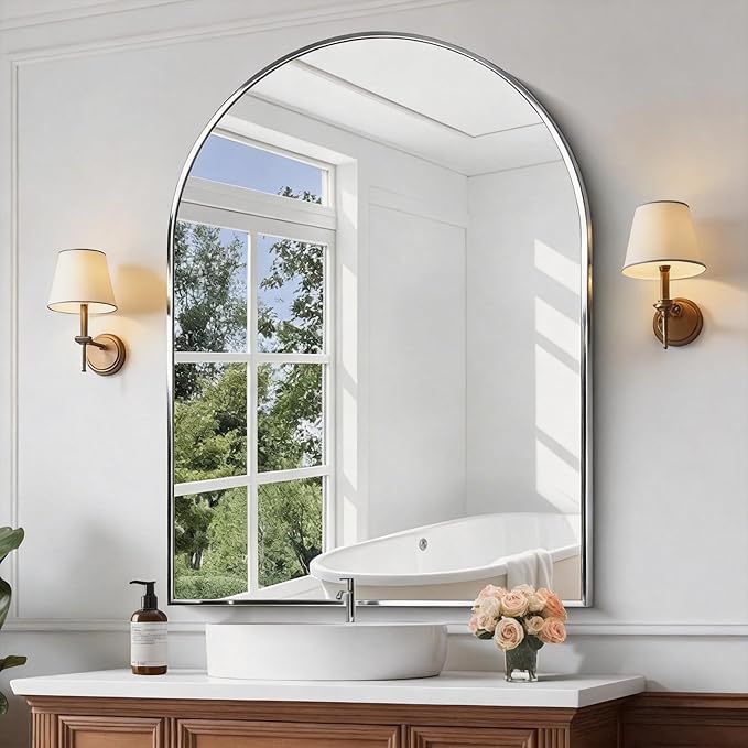 CIRCUMI Arched Wall Mirror, 36"x48" Silver Arched Mirror with Tempered Glass, Metal Frame, Large Size for Bathroom, Living Room,Entryway,Over Sink, Arch Mirror for Decor,Shatterproof&Crystal-Clear