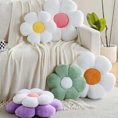 CANGHI White Pink Flower Pillow 15.74 inch Flower Shaped Throw Pillows Daisy Plush Pillow Floor Pillows Seat Cushion Cute Aesthetic Decorative Throw Pillows for Bed Home Sofa Chair Couch Decor