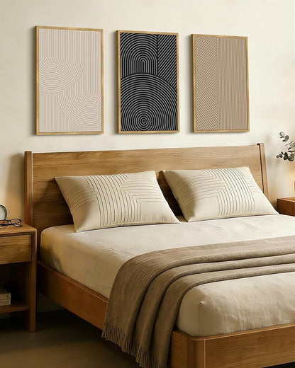 Drsoum Minimalist Boho Wall Art Framed Modern Abstract Neutral Line Wall Decor Mid Century Geometric Artwork Bedroom Living Room 16x24in Natural Framed