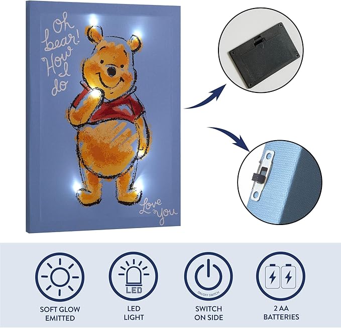 Disney Winnie The Pooh LED Wall Art,11.5"x15.75" Children's Hanging Décor, Light-Up Artwork for Kids' Rooms