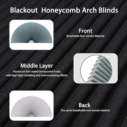Arch Window Shade Blackout Cellular Shades Half Circle Moon Small Window Covering No Drill Honeycomb Blinds for Indoor Windows Room Darkening Easy Install Light Blocking Blinds (1, Blue, 24x12inch)