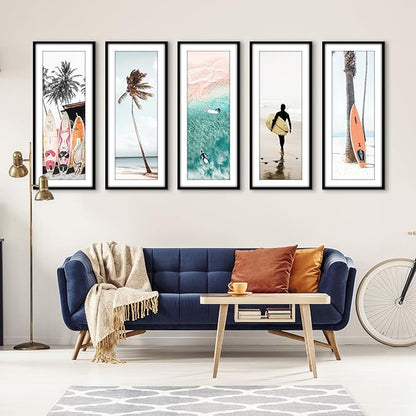 Americanflat 16x40 Picture Frame with Polished Plexiglass - Set of 5 - Use as 12x36 Frame with Mat or Display 16x40 Photo Without Mat - Galleria Collection - Picture Frames for Wall Display - Black