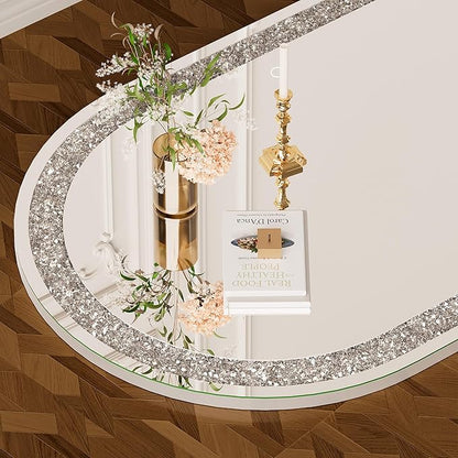 71"×24" Full-Length Mirror with Lights- Arch Crystal Crush Diamond Wall Mounted Hanging Diamond Mirror Leaning for Living Room Bedroom