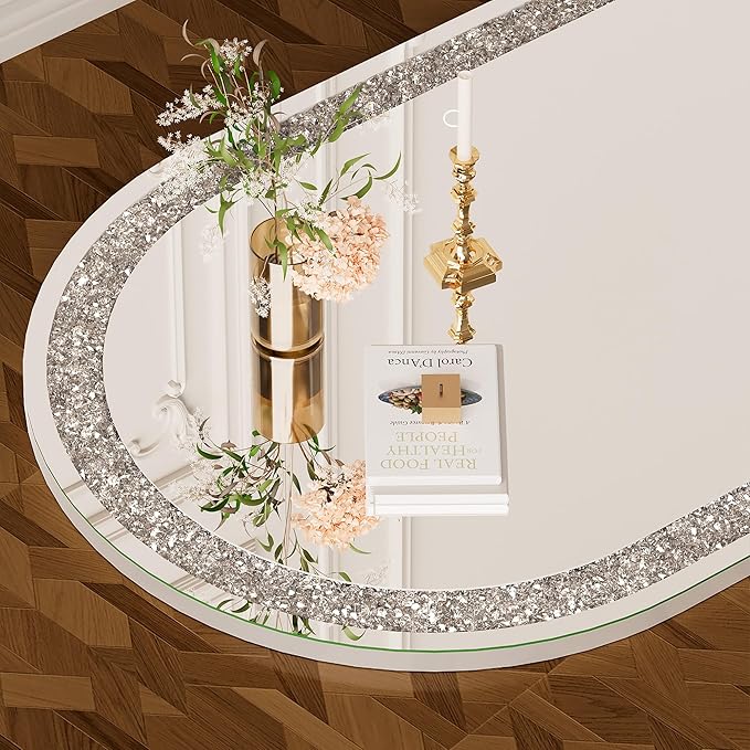 63"×22" Full-Length Mirror with Lights- Arch Crystal Crush Diamond Wall Mounted Hanging Diamond Mirror Leaning for Living Room Bedroom