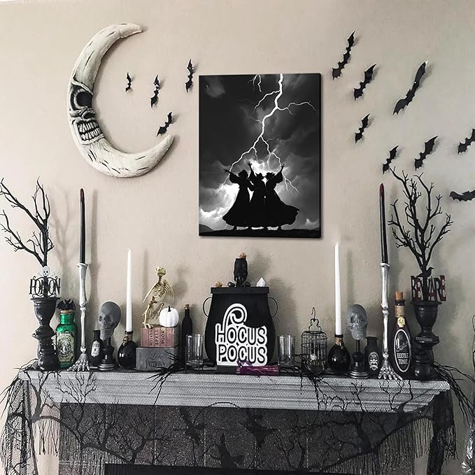 Framed Dark Gothic Canvas Wall Art Set of 3, Creepy Witchy Halloween Wall Decor Paintings, Crow and Skull Goth Aesthetic Posters Prints for Living Room Bedroom Bathroom Home Decor 12x16In