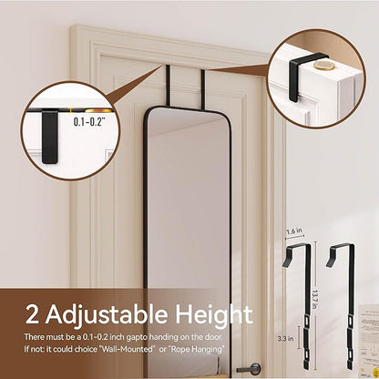 NARCISSUS 47x14 Mirror Door Hanging Full Length,Over Door or Wall Mounted Aluminum Alloy Frame Tempered Glass Rectangle Full Body Mirrors for Bedroom Dressing Living Room Bathroom 47 inch Black