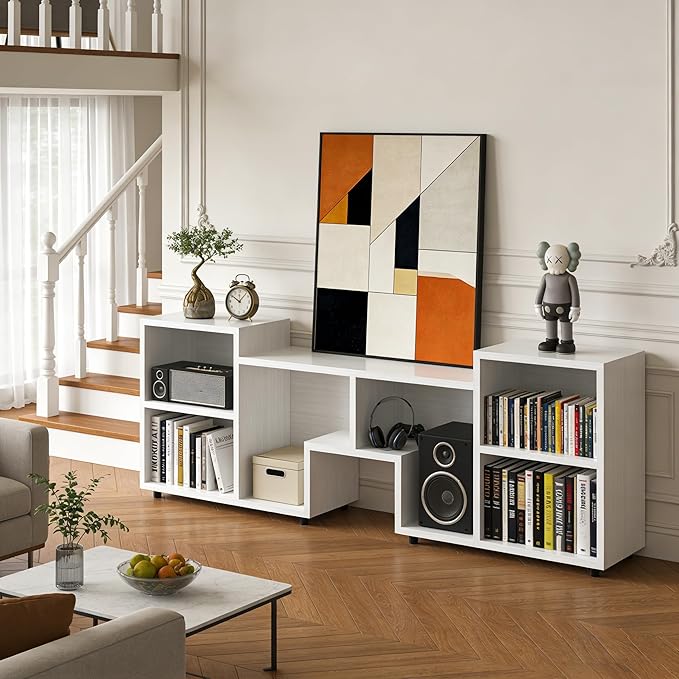 Lightdot 65 inch TV Stand, ModernEntertainment Center with Storage Open Shelf Large Capacity for Collection, Mid Century Media TV Consoles for Living Room/Bedroom/Sofa Cabinet, Easy Assembly - White