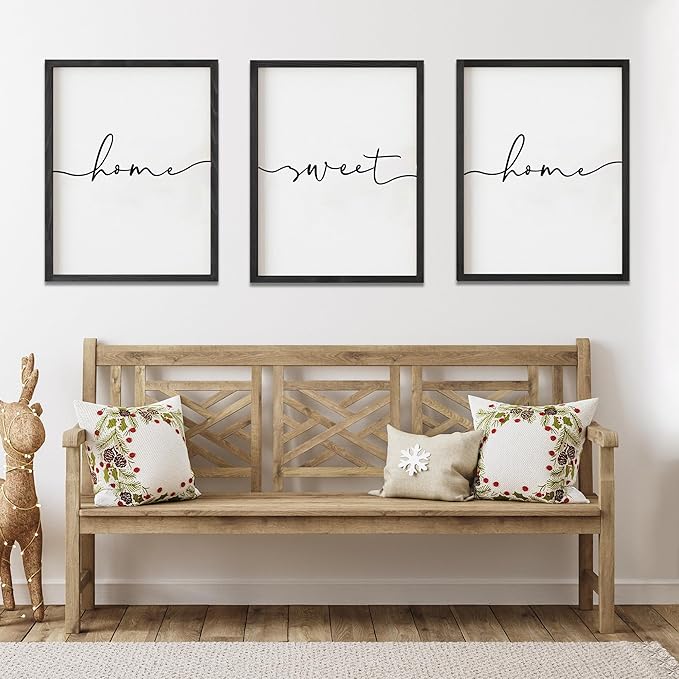 Heiple Set of 3 Framed Farmhouse Home Sweet Home Sign Above Bed Wall Decor for Bedroom Decor Wall Art Wood Signs