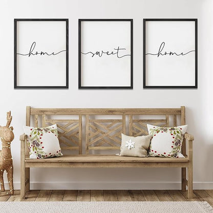 Heiple Set of 3 Framed Farmhouse Home Sweet Home Sign Above Bed Wall Decor for Bedroom Decor Wall Art Wood Signs