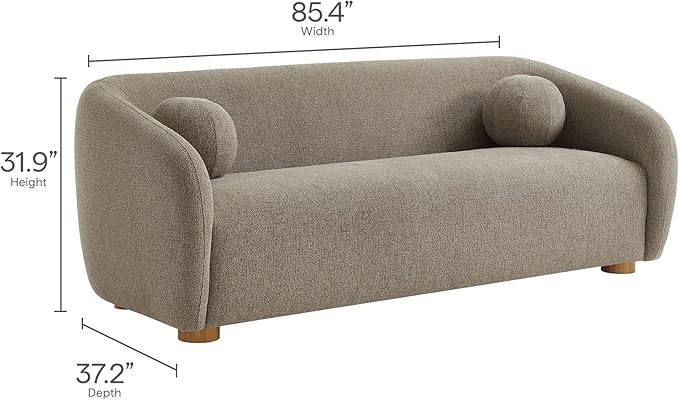 Modway Holland 85 Inch Minimalist Curved Back Sofa in Taupe – Chenille Fabric Sofa with Ball Throw Pillows and Wood Feet – Modern 3-Seater Couch for Living Room