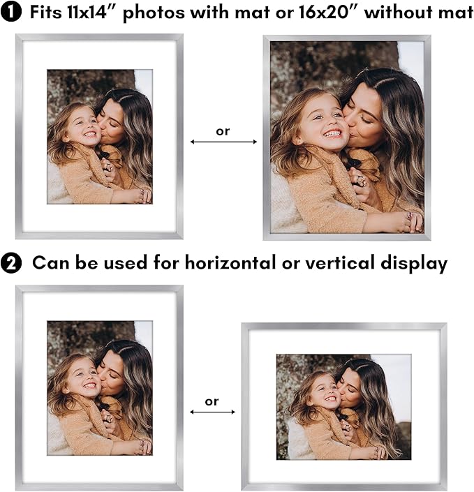 Americanflat 16x20 Picture Frame with Polished Plexiglass - Set of 5 - Use as 11x14 Frame with Mat or Display 16x20 Photo Without Mat - Galleria Collection - Picture Frames for Wall Display - Silver
