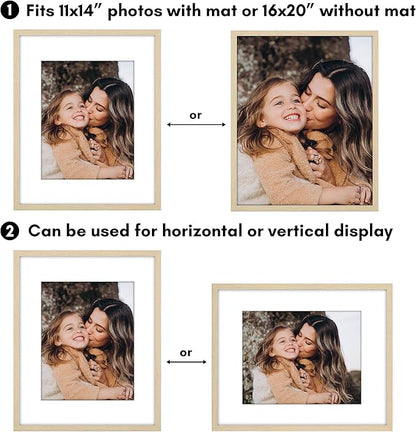 Americanflat 16x20 Picture Frame with Polished Plexiglass - Set of 5 - Use as 11x14 Frame with Mat or Display 16x20 Photo Without Mat - Galleria Collection - Picture Frames for Wall - Natural Oak