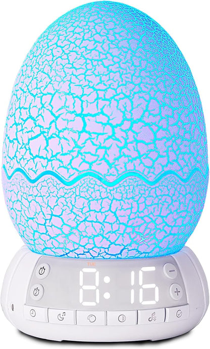 Dinosaur Egg Kids Clock/Decorative Lamp/Night Light/Bluetooth Speaker/White Noise Lullaby Machine 4 in1, 11 Colors Touch, Creative Gifts for Boys/Girls/Adult