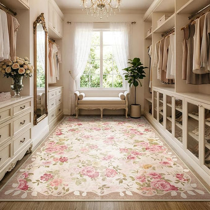 Lahome Washable Area Rug 6x9,Nursery Rug Girl Living Room Rug 6x9, Vintage Girls Rugs for Bedroom Ultra-Thin Non Slip Carpet for Playroom Dining Room Dorm Nina (6'X9',Beige)