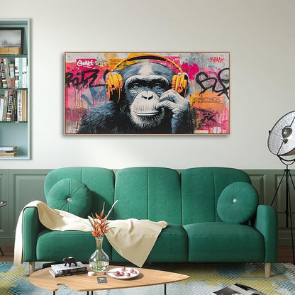Sorbrozo Colorful Gorilla Wall Art With Headphones Animal Canvas Painting Music DJ Street Graffiti Art Print Boy Bedroom Wall decoration 20X40in