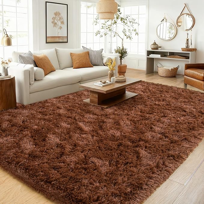 Area Rugs 9x12 Living Room, Ultra Soft Shaggy Fluffy Rug for Bedroom, Upgrade Non-Slip Fuzzy High Pile Plush Large Rugs for Nursery Boys Girls Kids Room Modern Indoor Home Decor, Brown