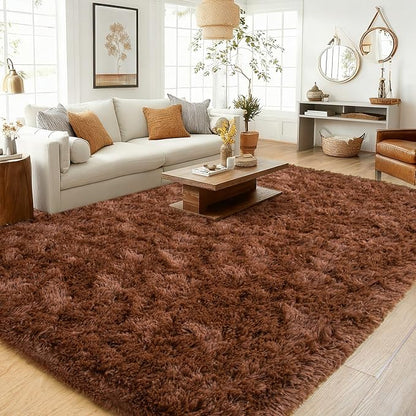 Area Rugs 9x12 Living Room, Ultra Soft Shaggy Fluffy Rug for Bedroom, Upgrade Non-Slip Fuzzy High Pile Plush Large Rugs for Nursery Boys Girls Kids Room Modern Indoor Home Decor, Brown