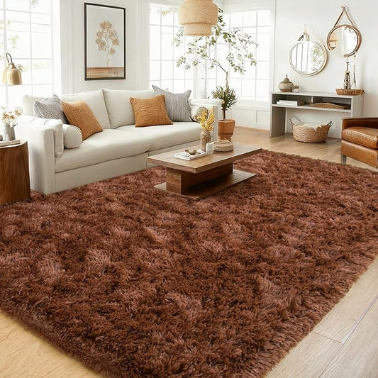 8x10 Area Rugs for Living Room Bedroom, Ultra Soft Fluffy Brown Large Rug Carpet for Bedroom, Upgrade Non-Slip Fuzzy Shag Plush Rugs for Nursery Boys Girls Kids Room Modern Indoor Home Decor